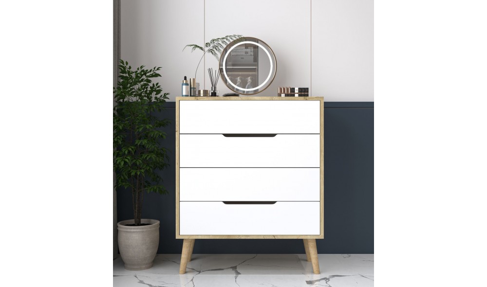 Comoda, Flora - Sapphire Oak, White, 78 x 95 x 45 cm