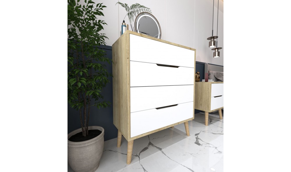 Comoda, Flora - Sapphire Oak, White, 78 x 95 x 45 cm