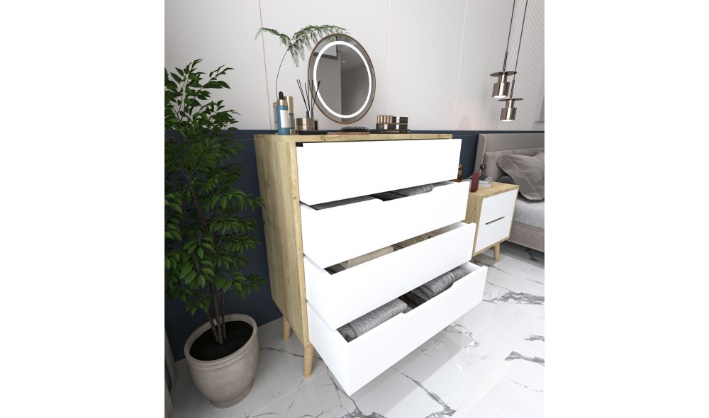 Comoda, Flora - Sapphire Oak, White, 78 x 95 x 45 cm