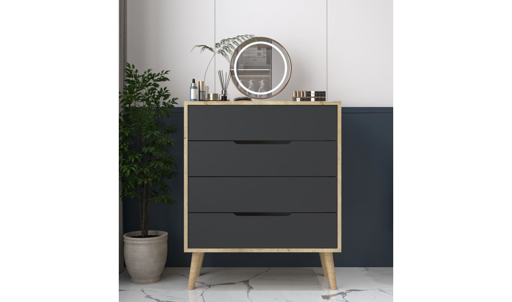 Comoda, Flora - Sapphire Oak, Anthracite, 78 x 95 x 45 cm