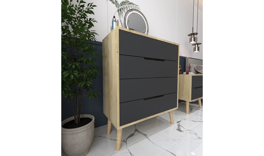 Comoda, Flora - Sapphire Oak, Anthracite, 78 x 95 x 45 cm