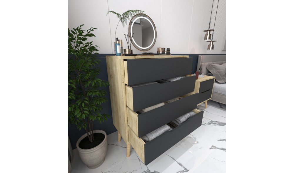 Comoda, Flora - Sapphire Oak, Anthracite, 78 x 95 x 45 cm