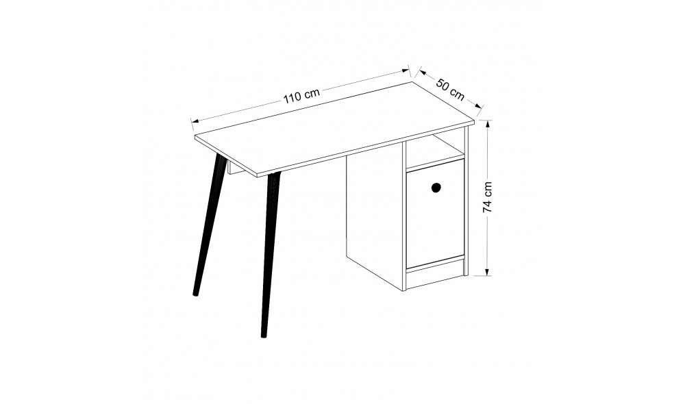 Birou de studiu, Cannas, Alb, 110 x 74 x 50 cm