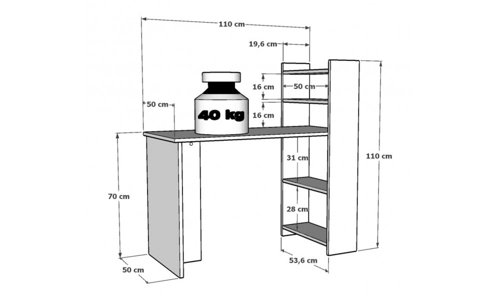Birou de studiu, Enna, Alb, 110 x 110 x 50 cm