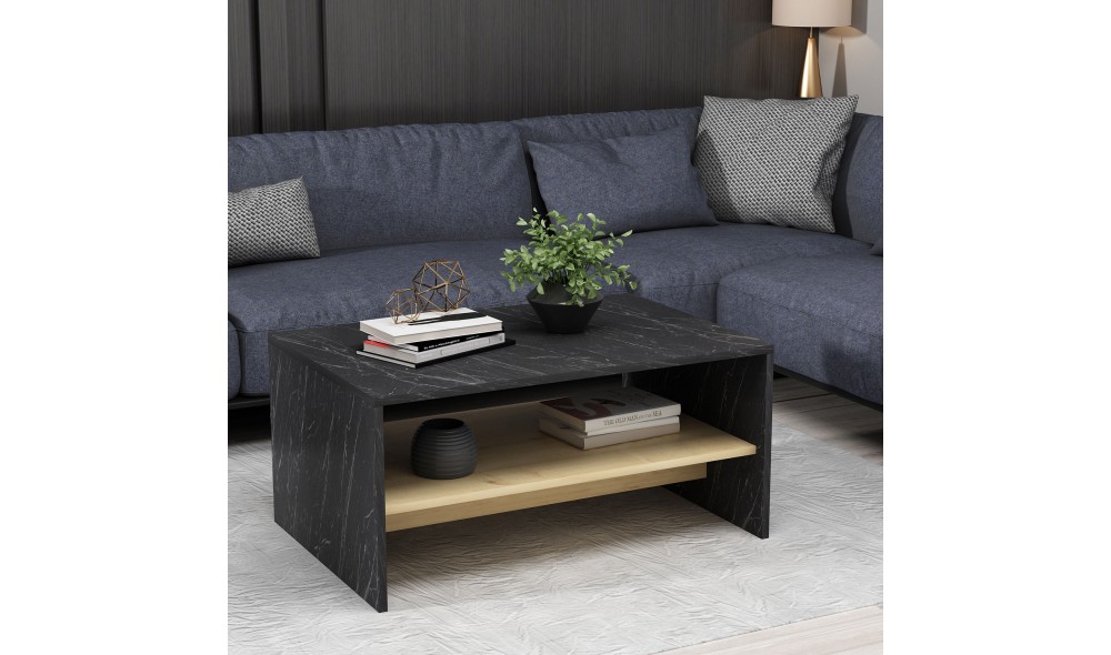 Masuta de cafea, Apollon, NegruMarmuraStejar safir, 90 x 47 x 45 cm