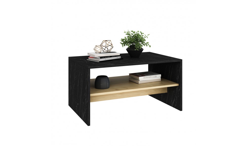 Masuta de cafea, Apollon, NegruMarmuraStejar safir, 90 x 47 x 45 cm