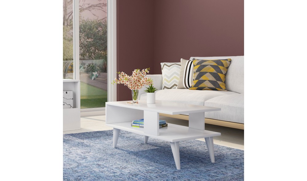 Masuta de cafea, Ayca, Alb, 90 x 40 x 45 cm