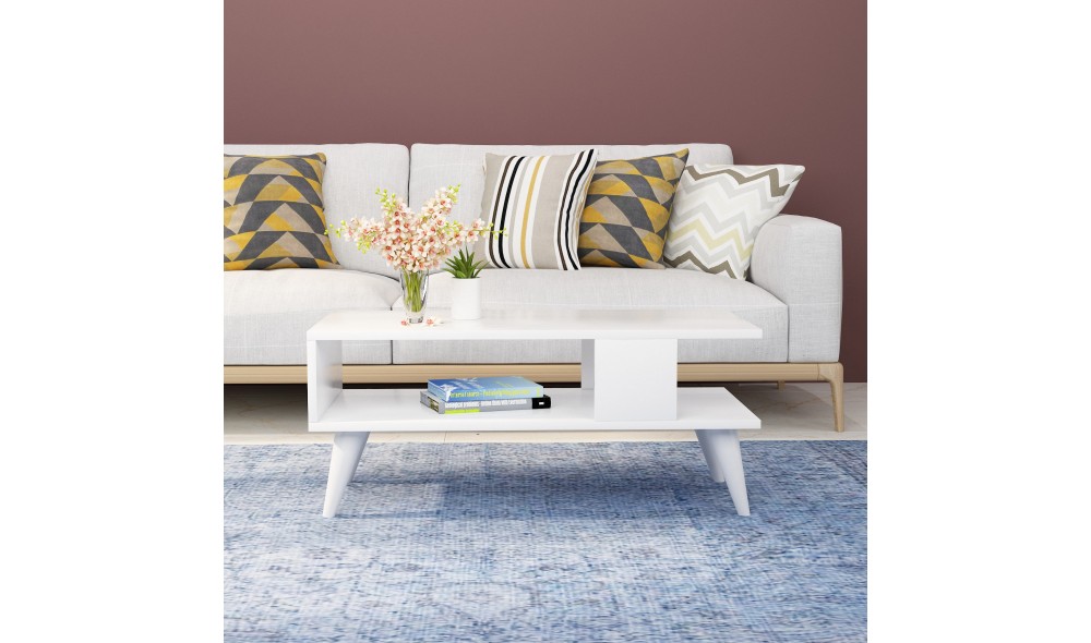 Masuta de cafea, Ayca, Alb, 90 x 40 x 45 cm