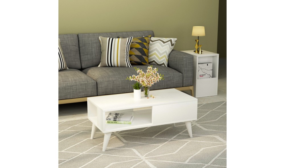 Masuta de cafea, Seul, Alb, 90 x 40 x 45 cm