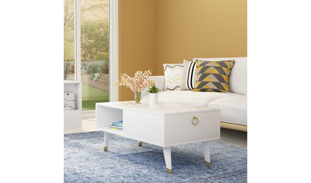 Masuta de cafea, Delux, Alb, 90 x 42 x 45 cm