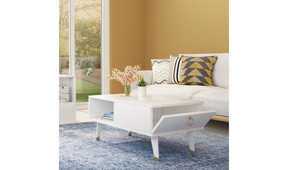 Masuta de cafea, Delux, Alb, 90 x 42 x 45 cm