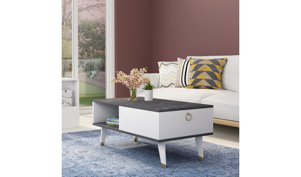 Masuta de cafea, Delux, NegruAlb, 90 x 42 x 45 cm