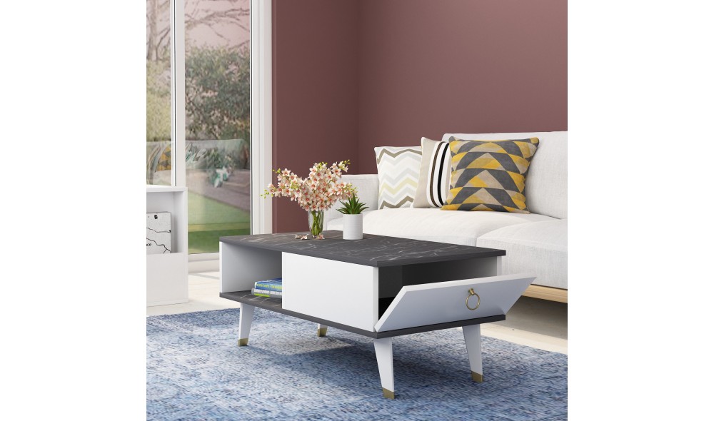 Masuta de cafea, Delux, NegruAlb, 90 x 42 x 45 cm