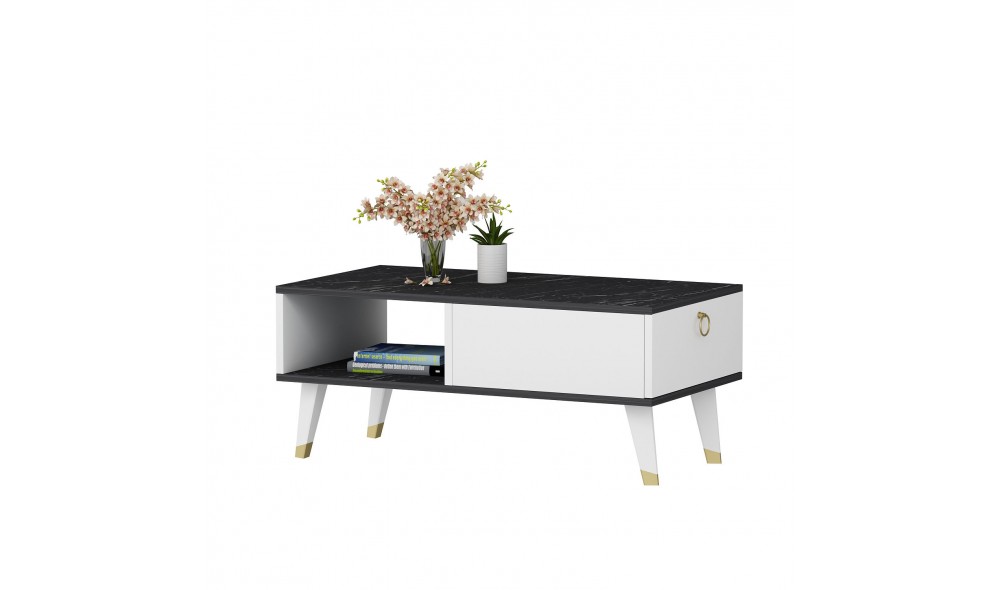 Masuta de cafea, Delux, NegruAlb, 90 x 42 x 45 cm