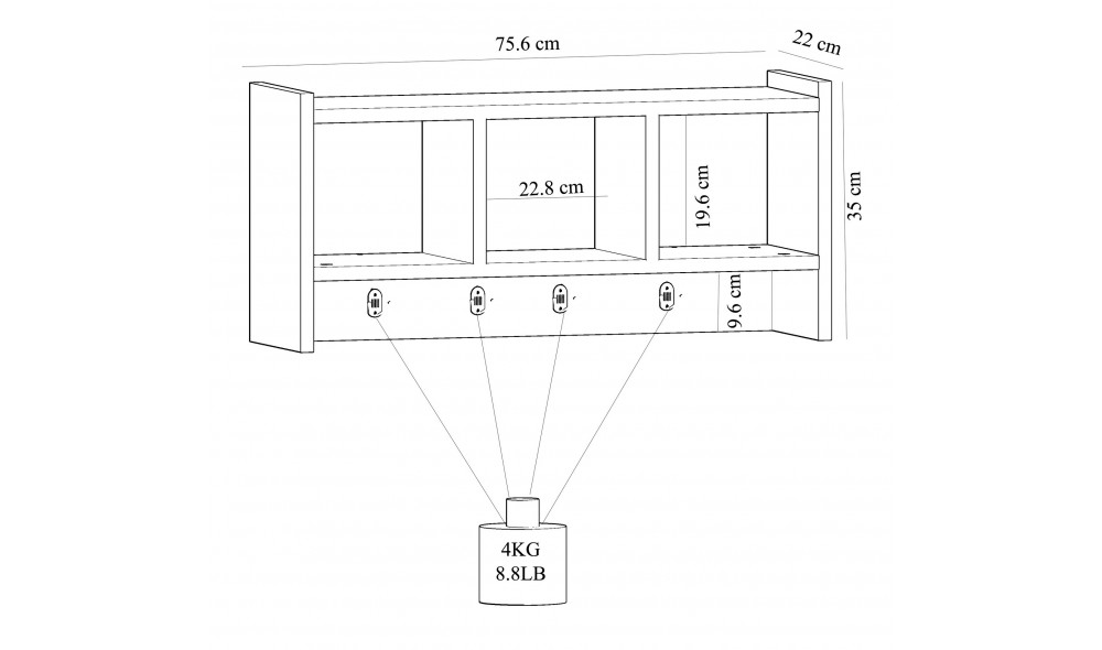 Cuier, Star, Alb, 76 x 35 x 22 cm