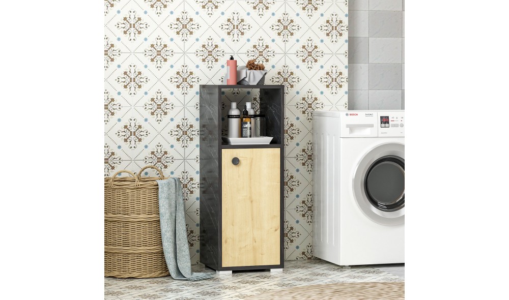 Dulap de baie, Ahu, NegruMarmuraStejar safir, 35 x 99 x 35 cm