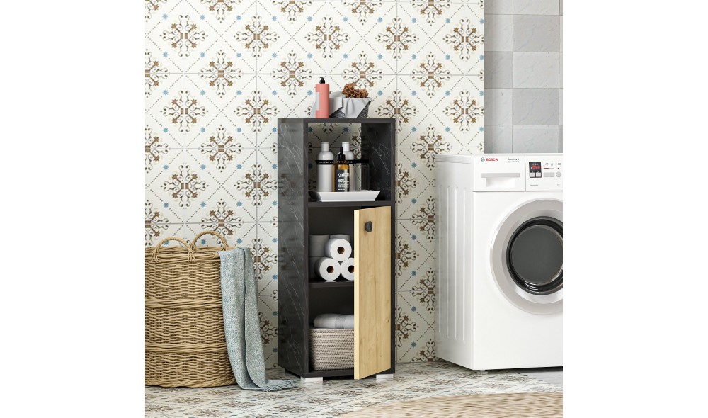 Dulap de baie, Ahu, NegruMarmuraStejar safir, 35 x 99 x 35 cm