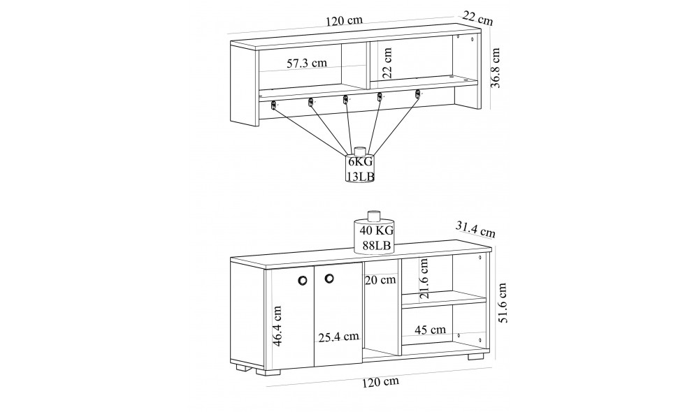 Antreu, Sarandon, AntracitAlb, 120 x 52 x 31 cm