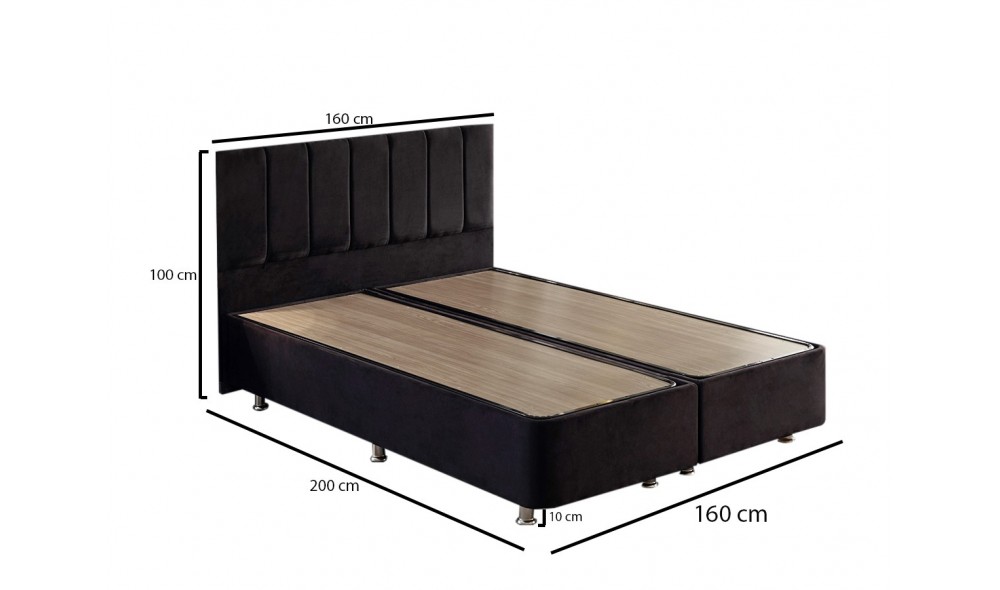 Pat dublu, Ela Double - 160x200 cm, Negru