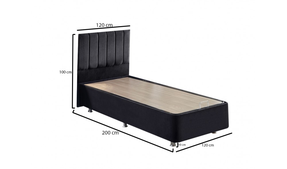 Pat de o persoana, Ela Single - 120x200 cm, Negru