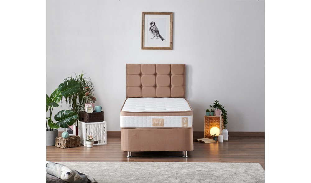 Pat de o persoana cu saltea, Latte - 80x180 cm, Maro deschis