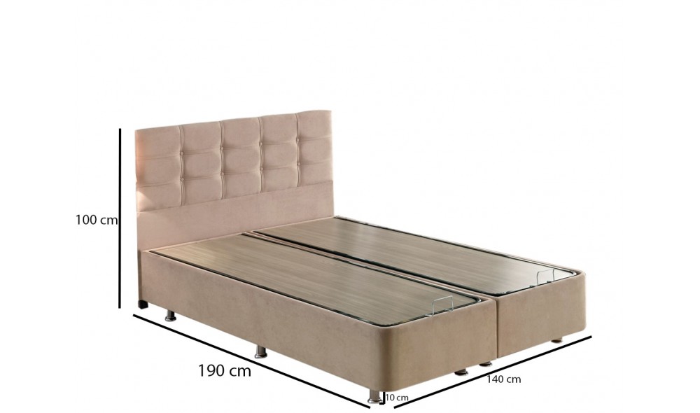 Pat dublu cu saltea, Latte - 140x190 cm, Maro deschis