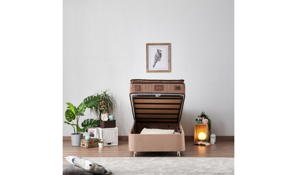 Pat de o persoana cu saltea, Helen - 80x180 cm, Maro deschis