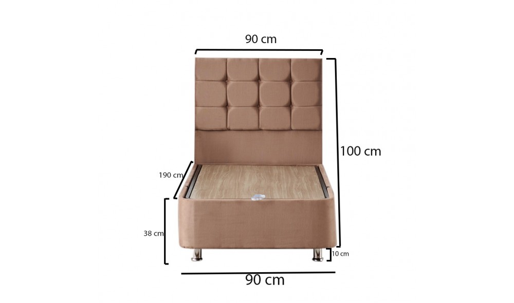 Pat de o persoana cu saltea, Helen - 90x190 cm, Maro deschis