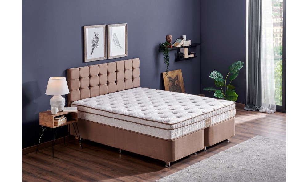 Pat de o persoana cu saltea, Helen - 100x200 cm, Maro deschis