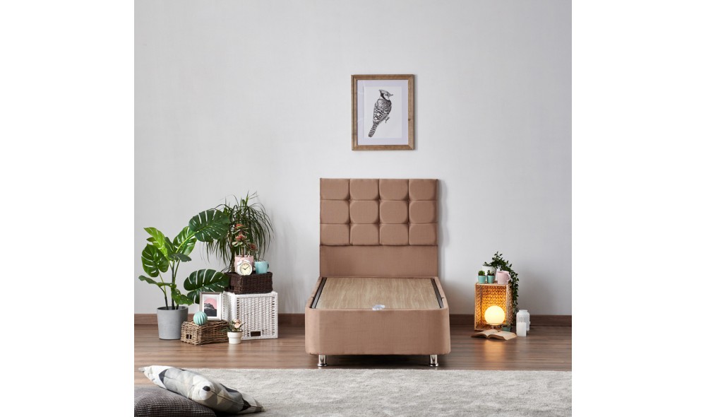 Pat de o persoana cu saltea, Helen - 100x200 cm, Maro deschis