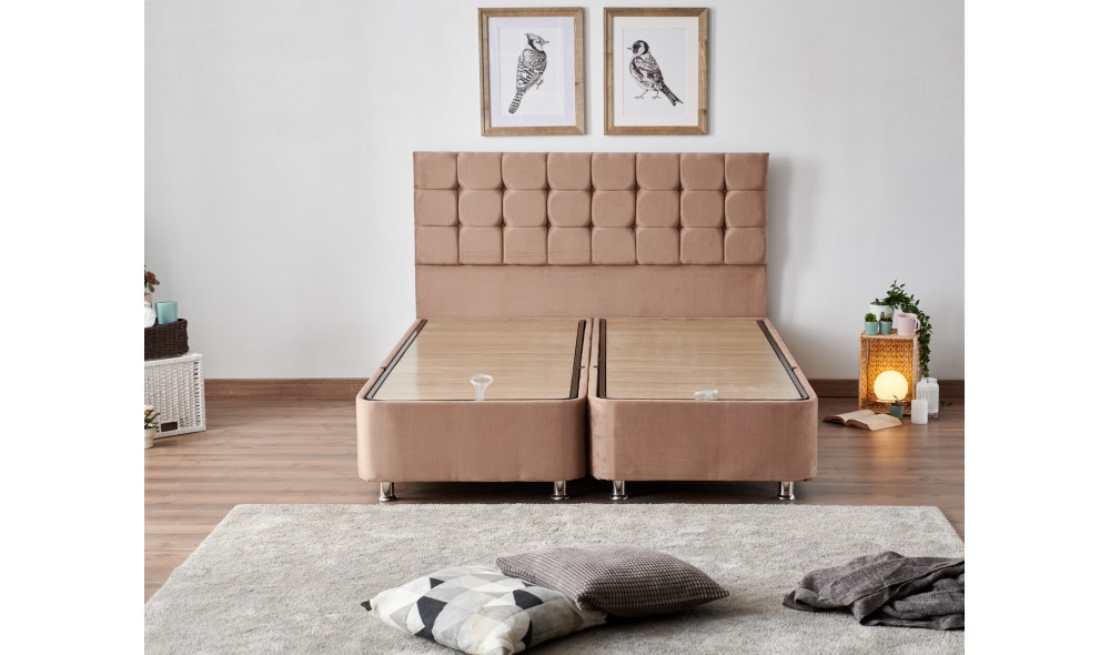 Pat dublu cu saltea, Helen - 140x190 cm, Maro deschis