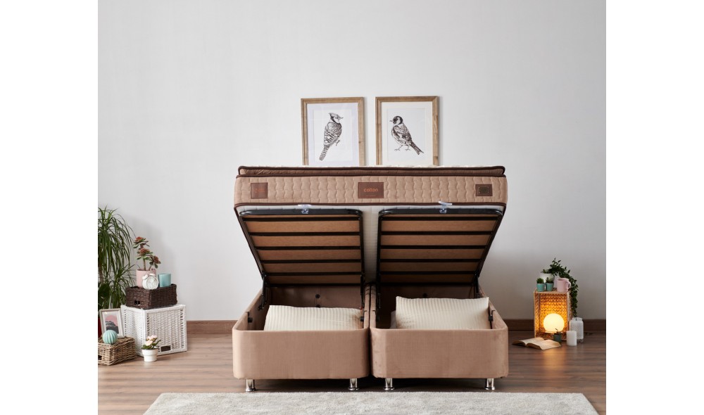 Pat dublu cu saltea, Helen - 150x200 cm, Maro deschis