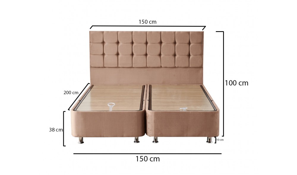 Pat dublu cu saltea, Helen - 150x200 cm, Maro deschis