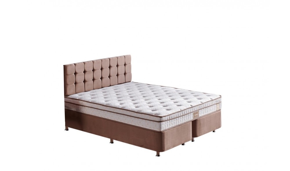 Pat dublu cu saltea, Helen - 160x200 cm, Maro deschis
