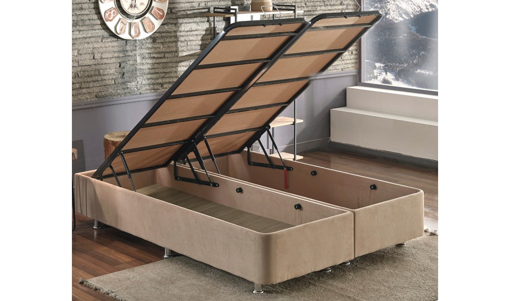 Pat dublu cu saltea, Helen - 180x200 cm, Maro deschis