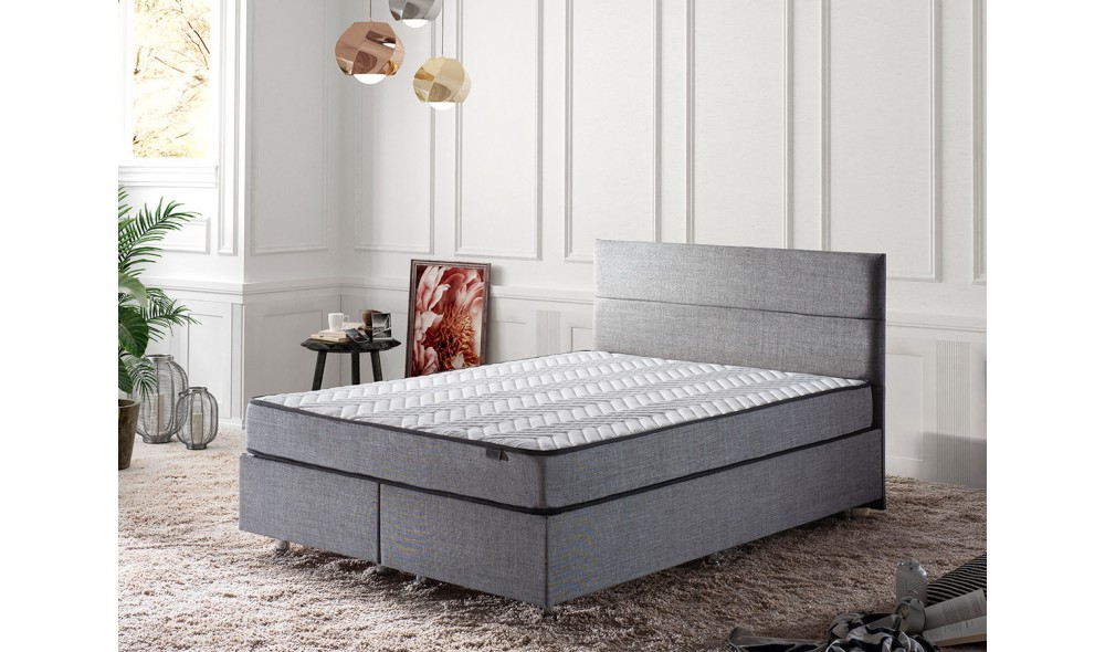 Pat dublu cu saltea, Silver - 150x200 cm, Gri