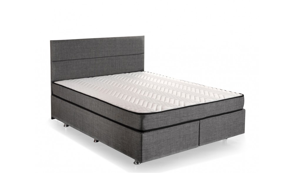 Pat dublu cu saltea, Silver - 140x190 cm, Gri