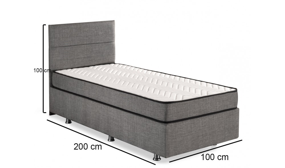 Pat de o persoana cu saltea, Silver - 100x200 cm, Gri