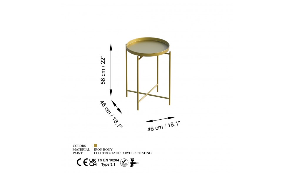 Masuta de cafea, Shb-007-A, Aur, 46 x 56 x 46 cm