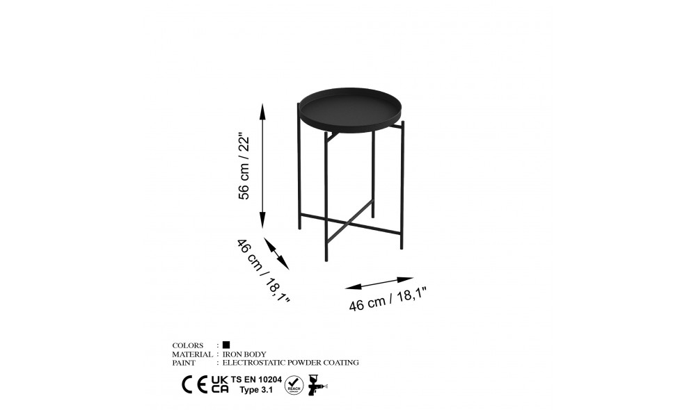 Masuta de cafea, Shb-007, Negru, 46 x 56 x 46 cm
