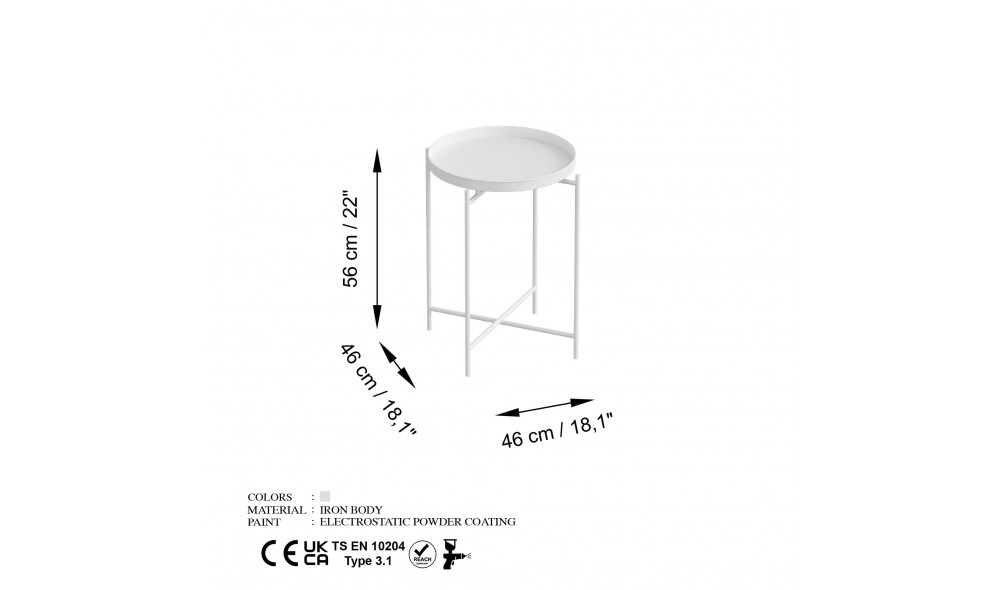 Masuta de cafea, Shb-007-B, Alb, 46 x 56 x 46 cm