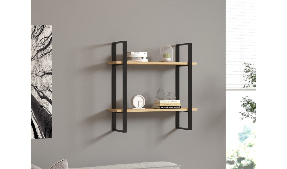 Raft de perete, Buba, Stejar safirNegru, 70 x 70 x 22 cm