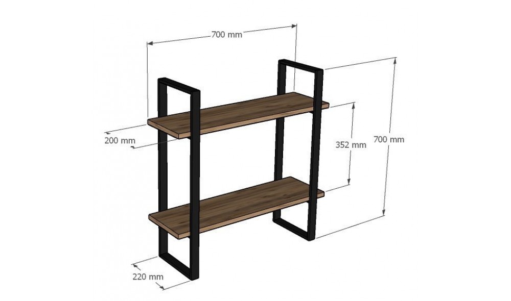Raft de perete, Buba, Stejar safirNegru, 70 x 70 x 22 cm