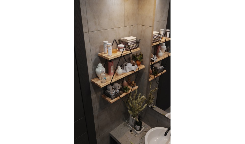 Raft de perete, Prizma, AurNegru, 70 x 60 x 16 cm