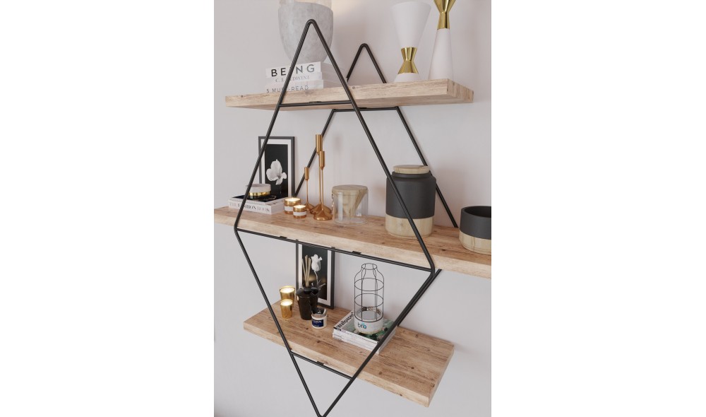 Raft de perete, Prizma, AurNegru, 70 x 60 x 16 cm