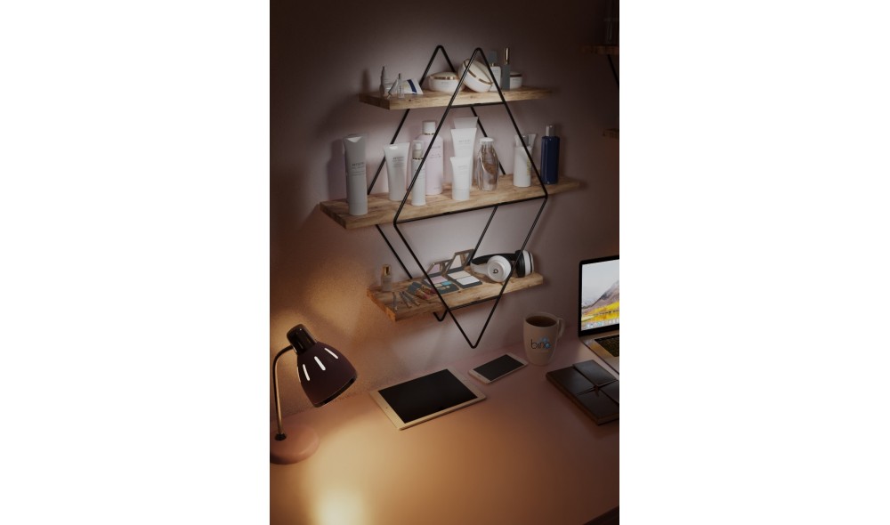 Raft de perete, Prizma, AurNegru, 70 x 60 x 16 cm