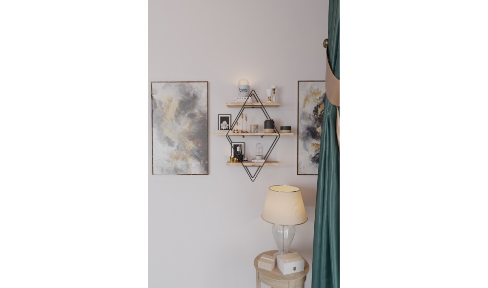 Raft de perete, Prizma, AurNegru, 70 x 60 x 16 cm