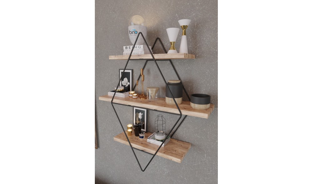 Raft de perete, Prizma, AurNegru, 70 x 60 x 16 cm