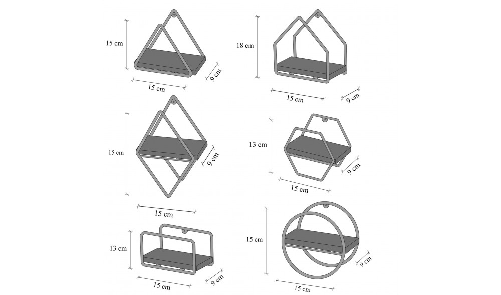 Raft de perete, Minyatur, AurNegru, 15 x 17 x 10 cm