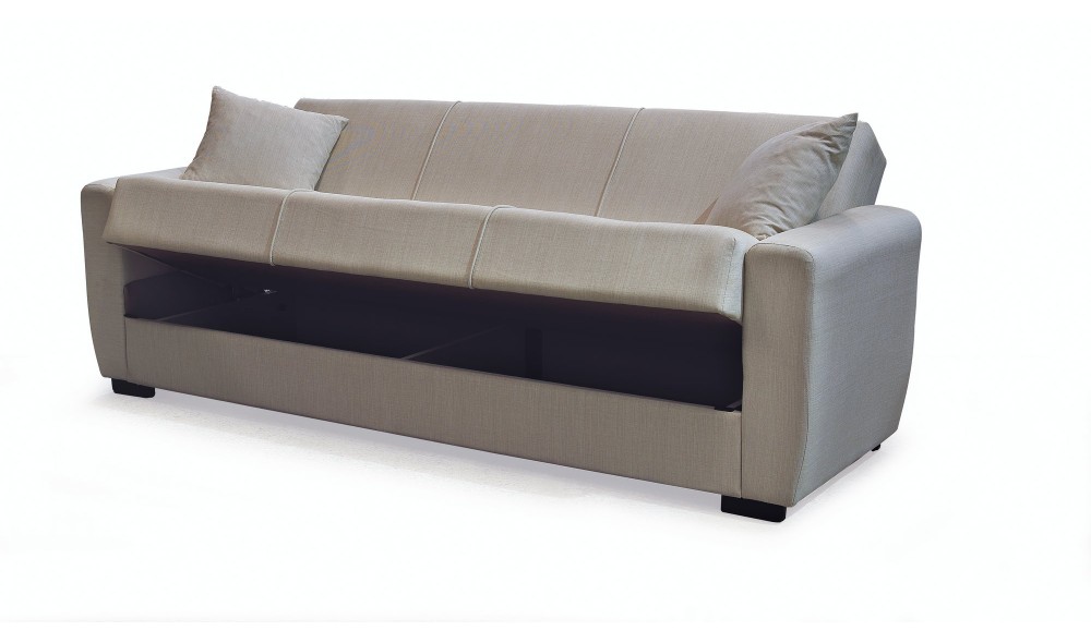 Canapea extensibila, Destan, cu lada de depozitare, 215 x 80 x 80 cm, Bej